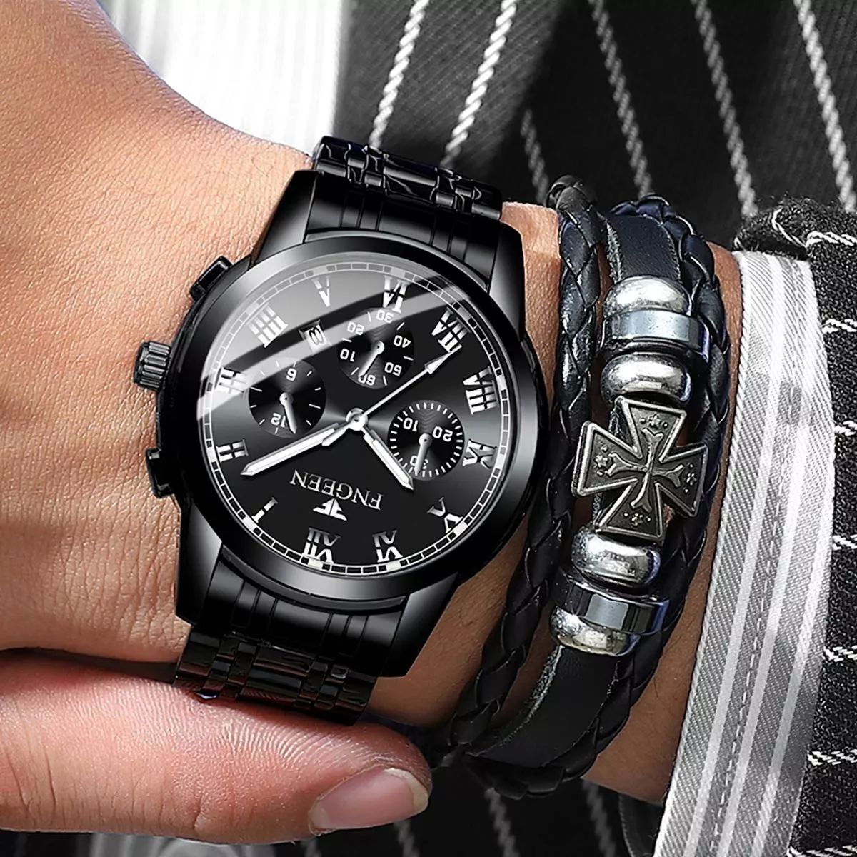 Reloj Nuevo Original Con Fechador Correa Metálica Hombre