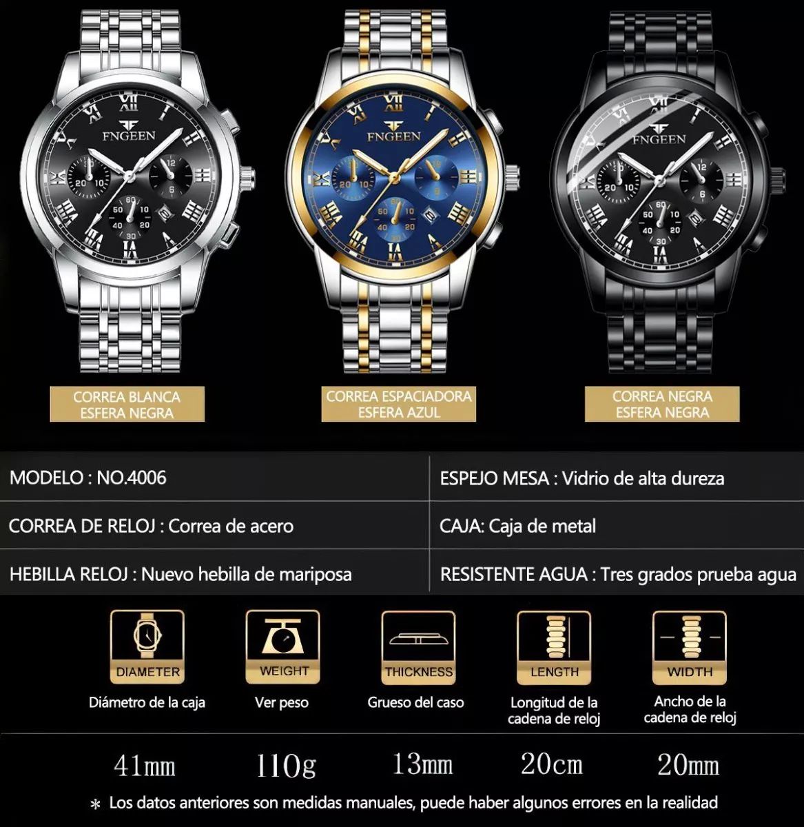 Reloj Nuevo Original Con Fechador Correa Metálica Hombre