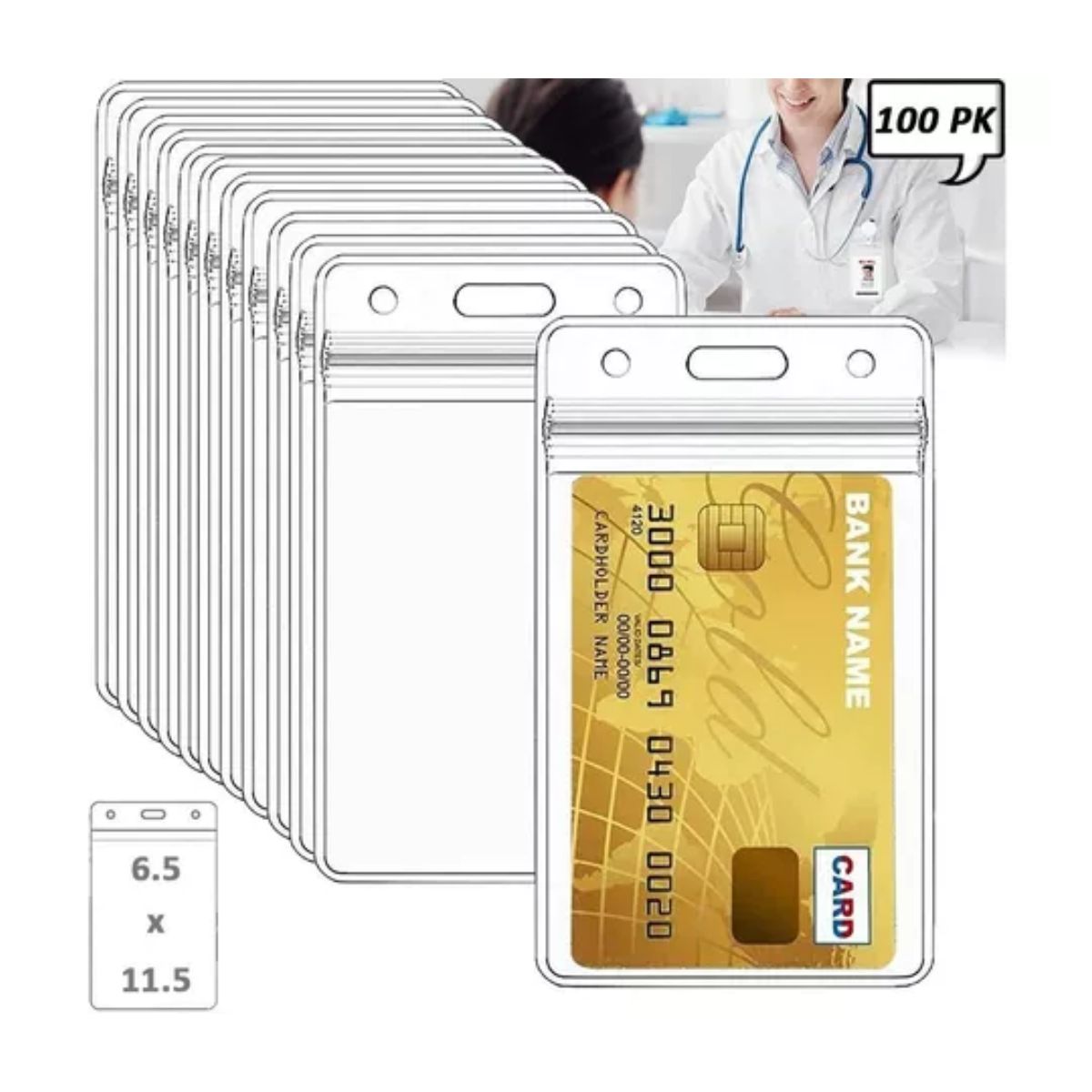 Mica Vertical Porta Credencial Gafete Ine 100pz Tarjetero Transparente 