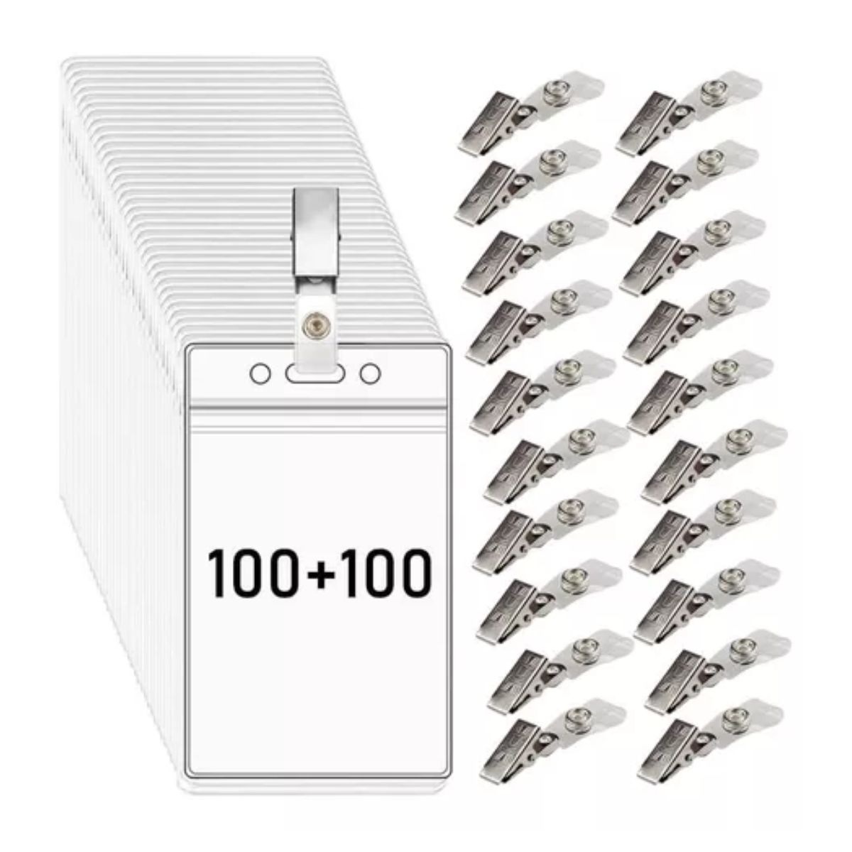 Mica Vertical Porta Credencial Gafete Ine 100 pz Transparente + 100 clip Plata 