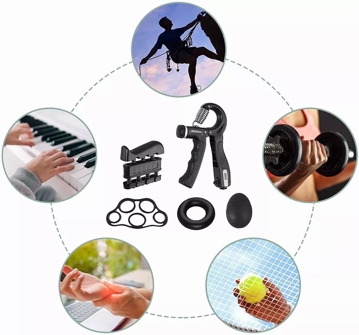 Ejercitador De Dedo Fortalecedor De Agarre Mano Elastica Kit