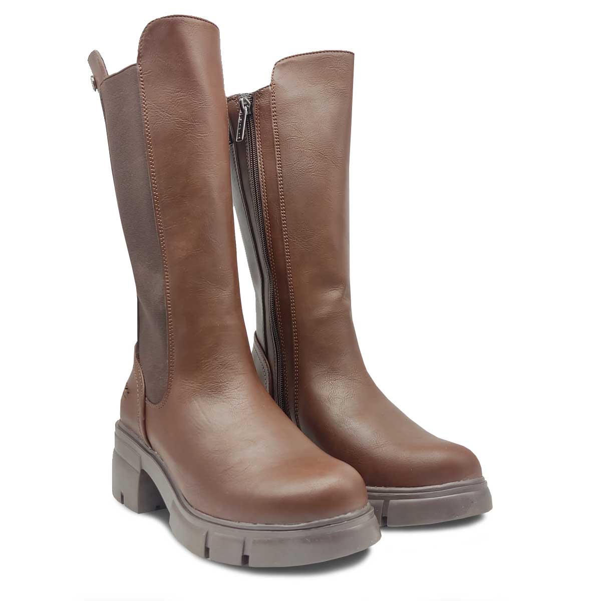 Etnia Bota Alta 4501 Café  Mujer Tacón Casual Elegante 