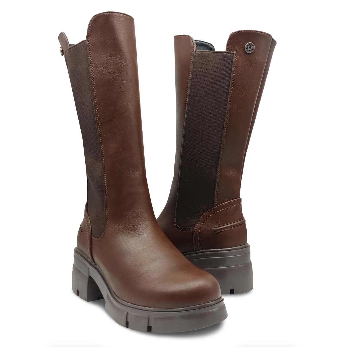 Etnia Bota Alta 4501 Café  Mujer Tacón Casual Elegante 