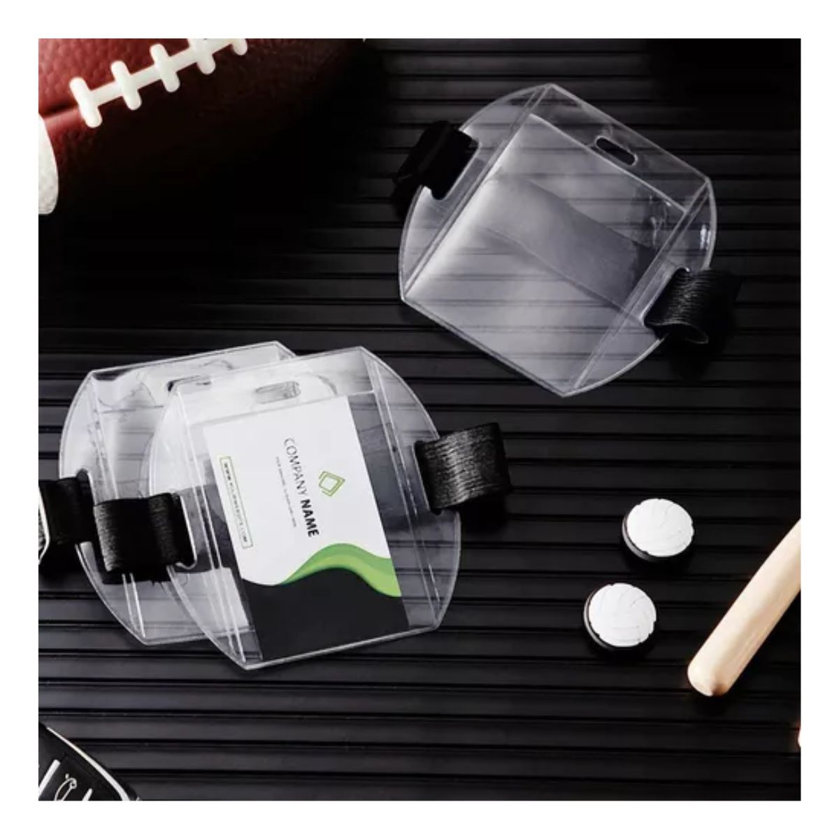 Porta Credencial Para Brazo Con Elástico Ajustable Transparente Cinta Negro 5 Piezas 