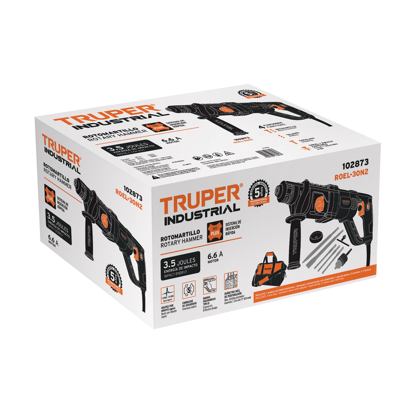 Rotomartillo SDS Plus, mango D, 3.5 Joules 800 W, industrial  incluye maleta 