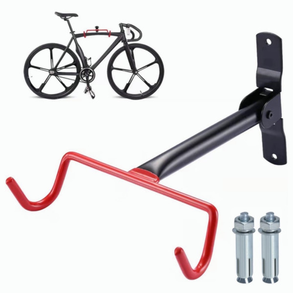Doble Gancho Bicicleta Soporto Portabicicleta Pared Estacio negro/rojo