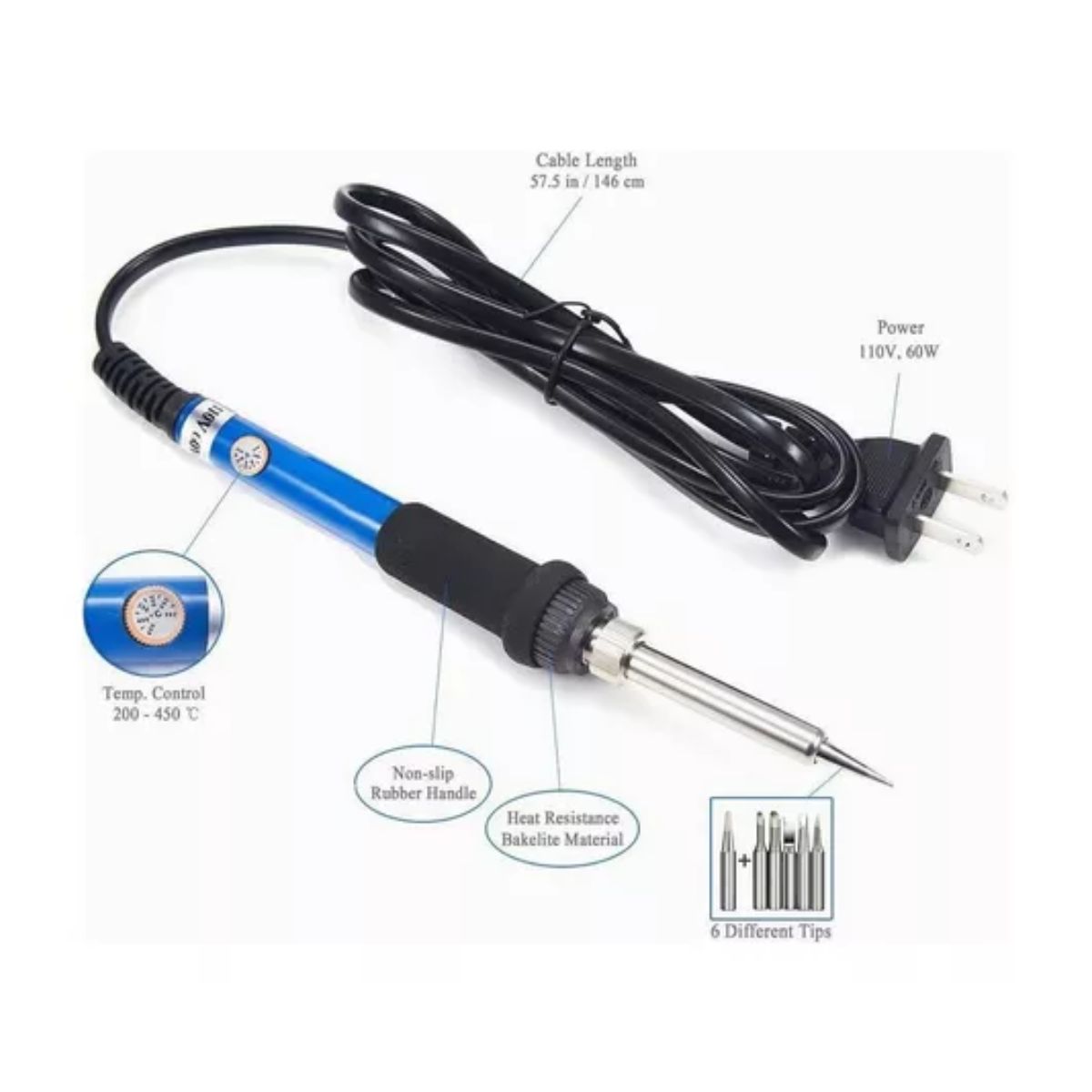 Kit De Soldadura Soldador 60w Temperatura Ajustable,puntas Azul