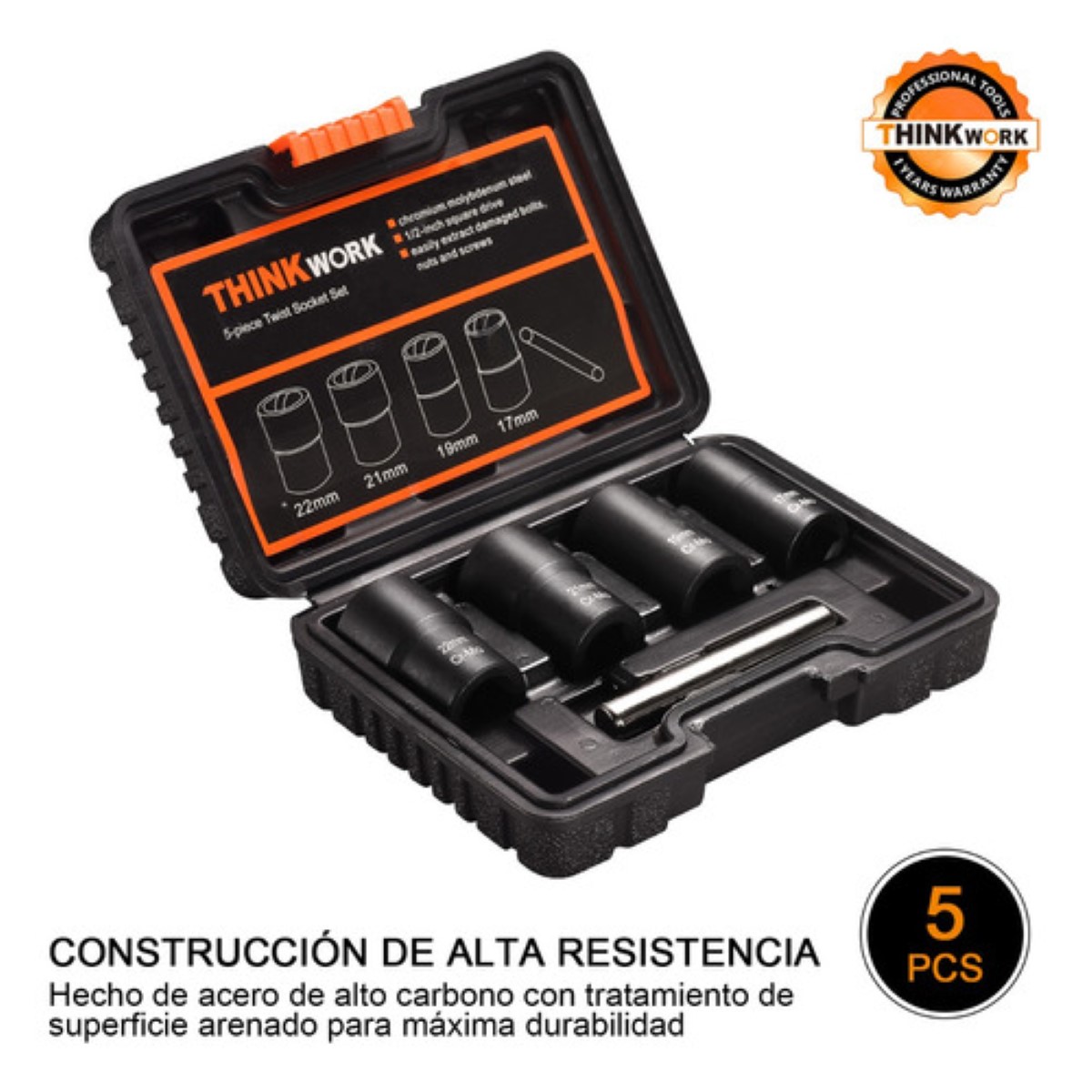 Juego De Extractores 1/2'' Para Quitar Tuercas Barridas Negro Detalle Naranja