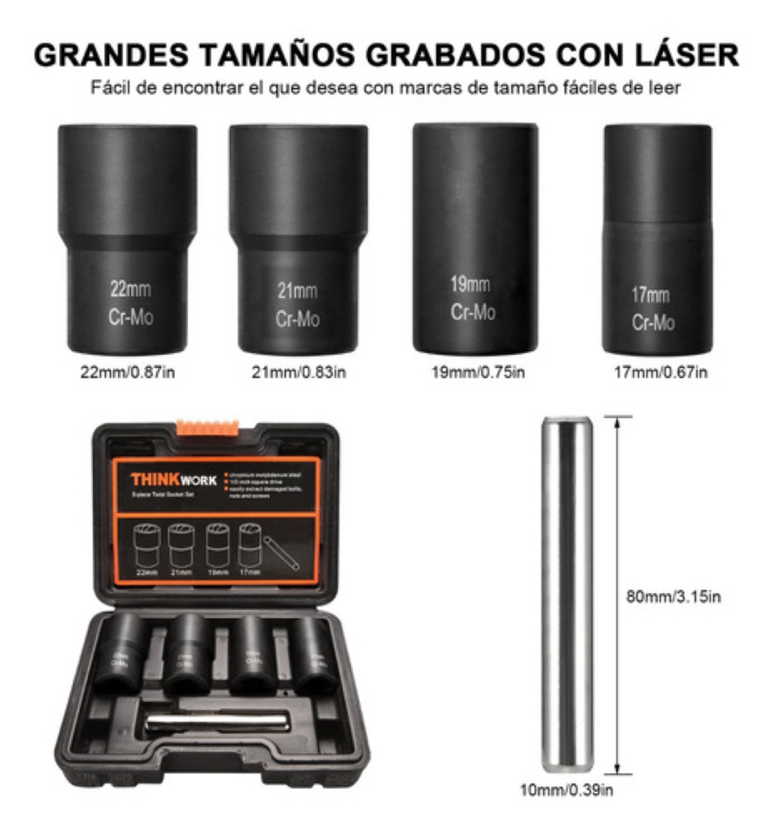 Juego De Extractores 1/2'' Para Quitar Tuercas Barridas Negro Detalle Naranja