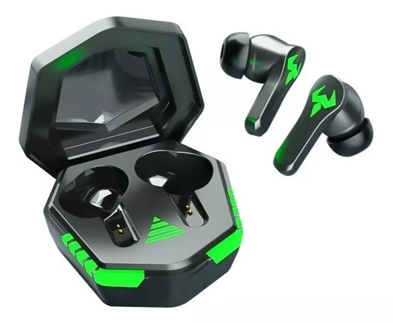 Audífonos Bluetooth inalámbricos Gamer N35 negro con luz verde LED