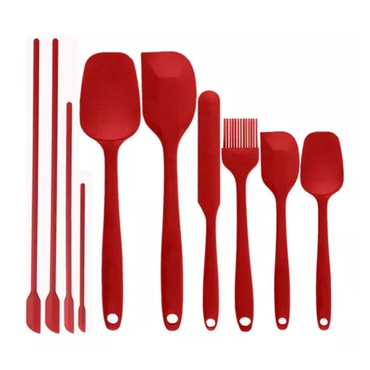 Set 10 Utensilios De Cocina De Silicona Espatulas Reposteria Rojo