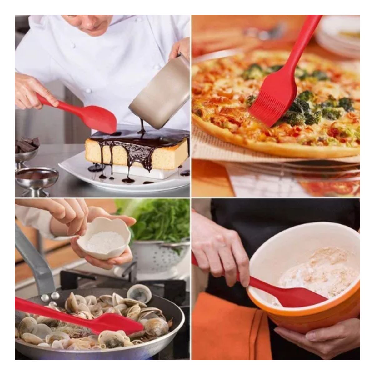 Set 10 Utensilios De Cocina De Silicona Espatulas Reposteria Rojo