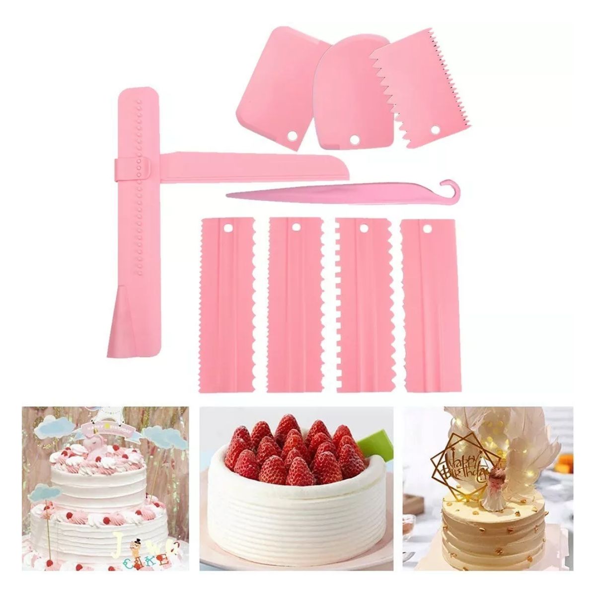 Kit De Herramientas Para Hornear Repostería Peine Raspa 9 Pzs,Rosa