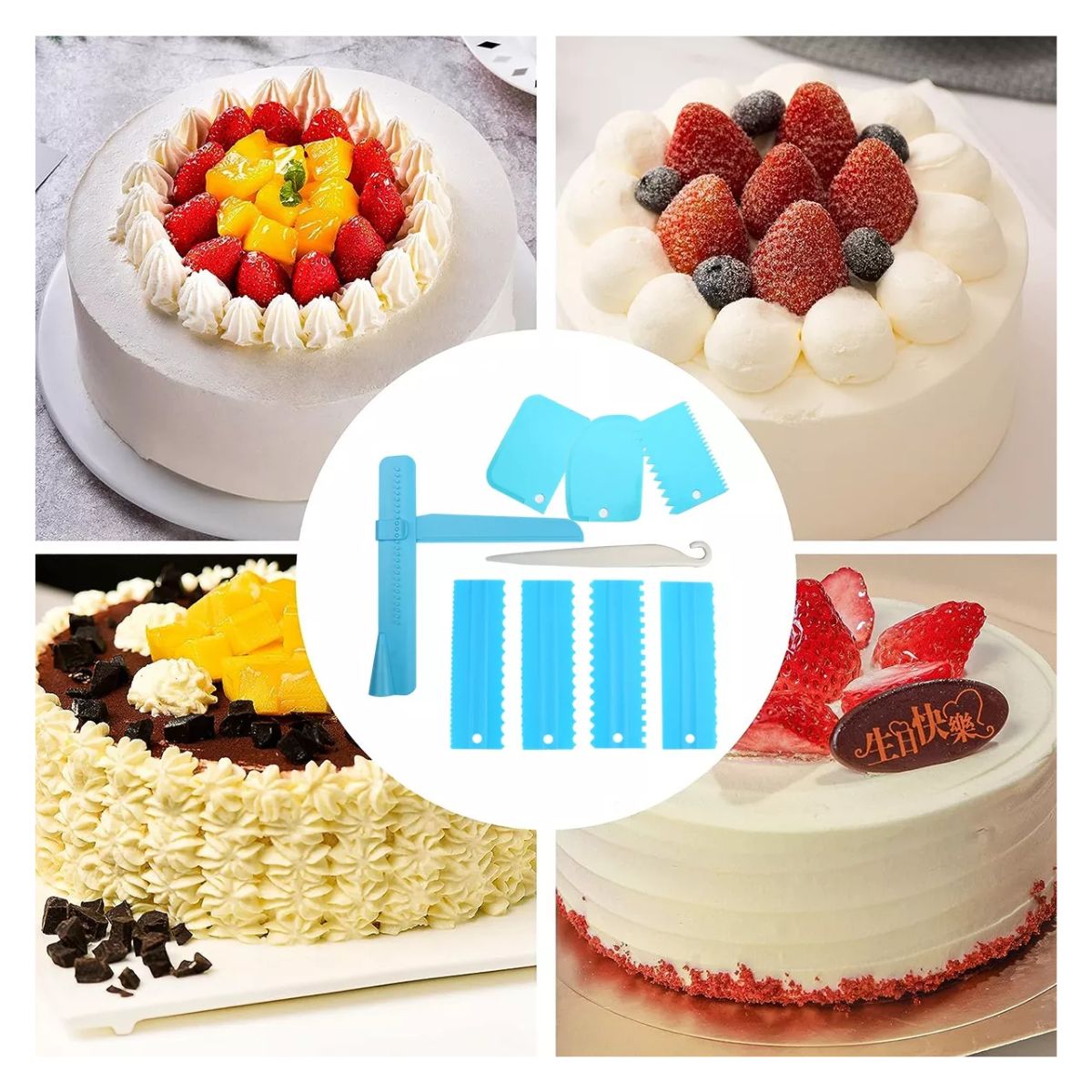 Kit De Herramientas Para Hornear Repostería Peine Raspa 9 pzs, Azul