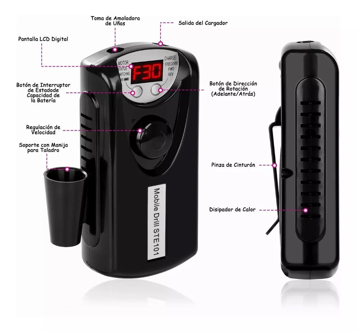 30000 Rpm Esmeril Para Uñas Drill Pulidor Kit Profesional