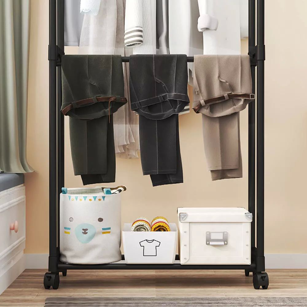 Rack Organizador Doble Para Ropa Perchero Closet Con Ruedas Color Negro