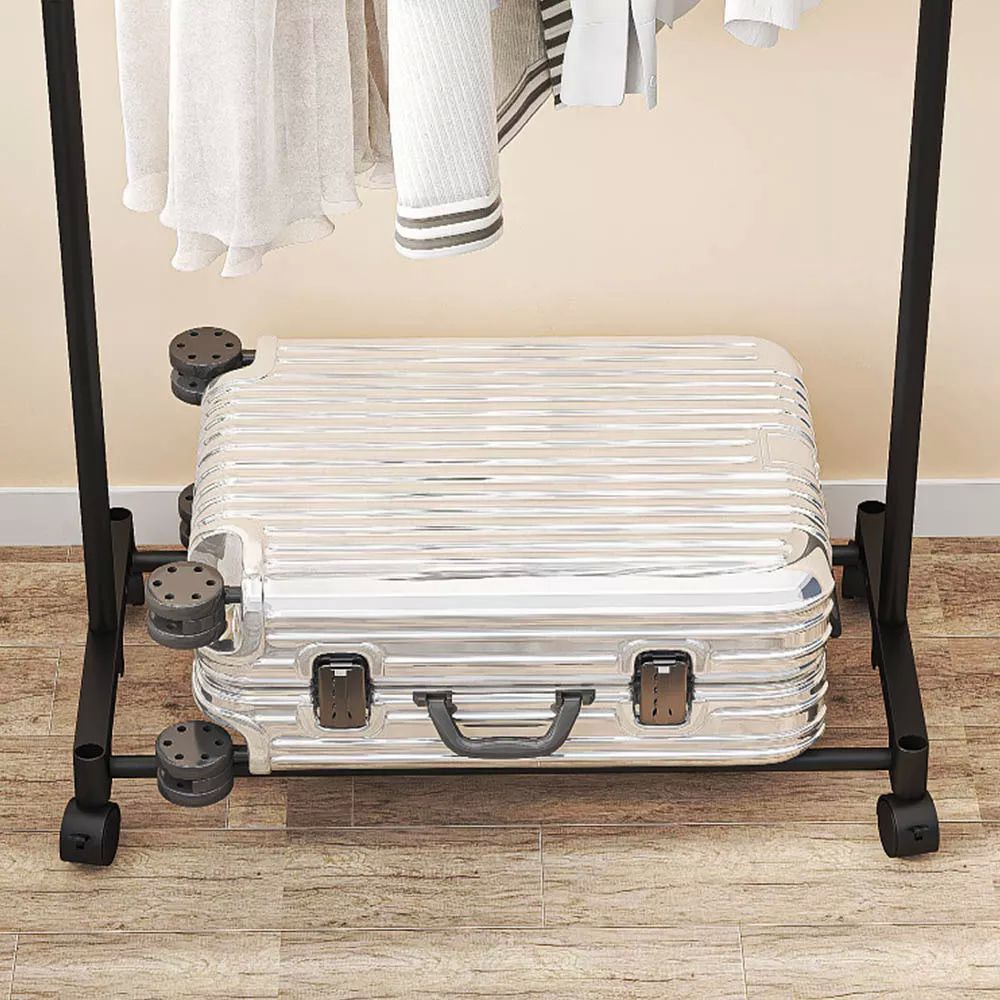 Rack Organizador Doble Para Ropa Perchero Closet Con Ruedas Color Negro