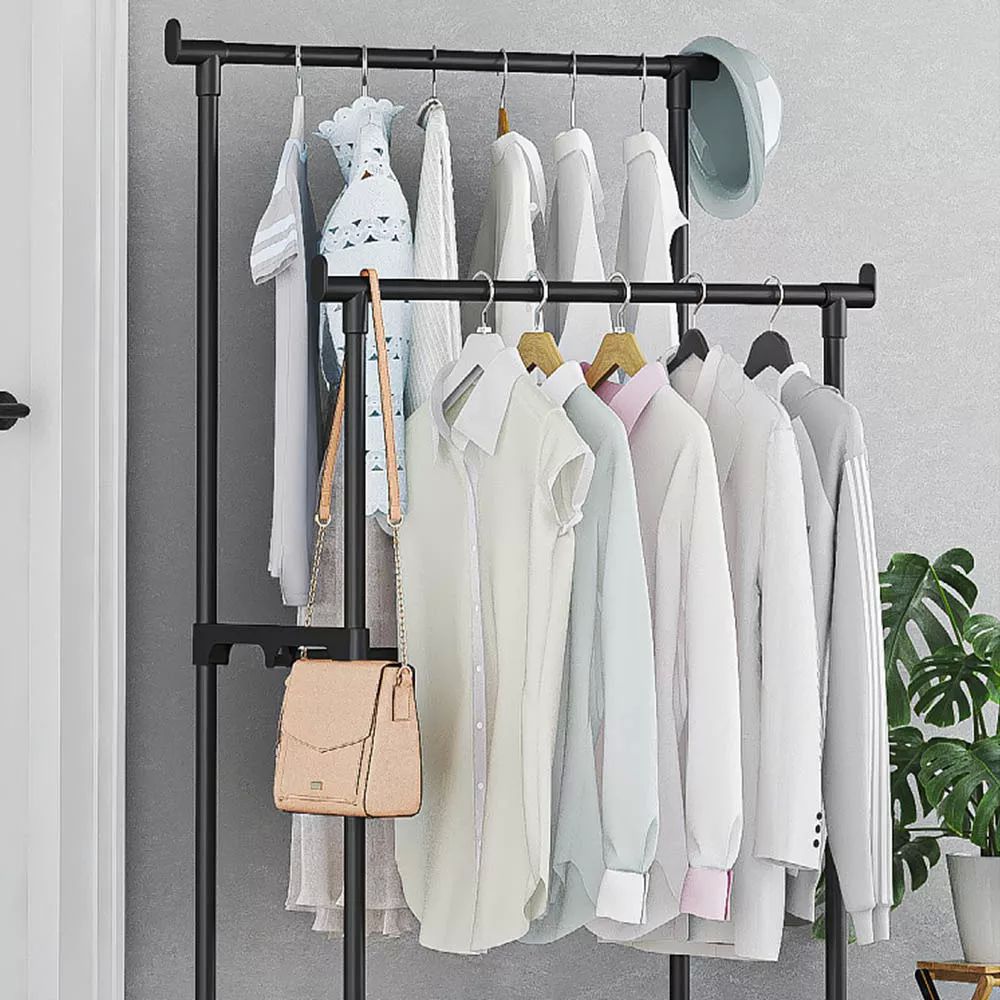 Rack Organizador Doble Para Ropa Perchero Closet Con Ruedas Color Negro