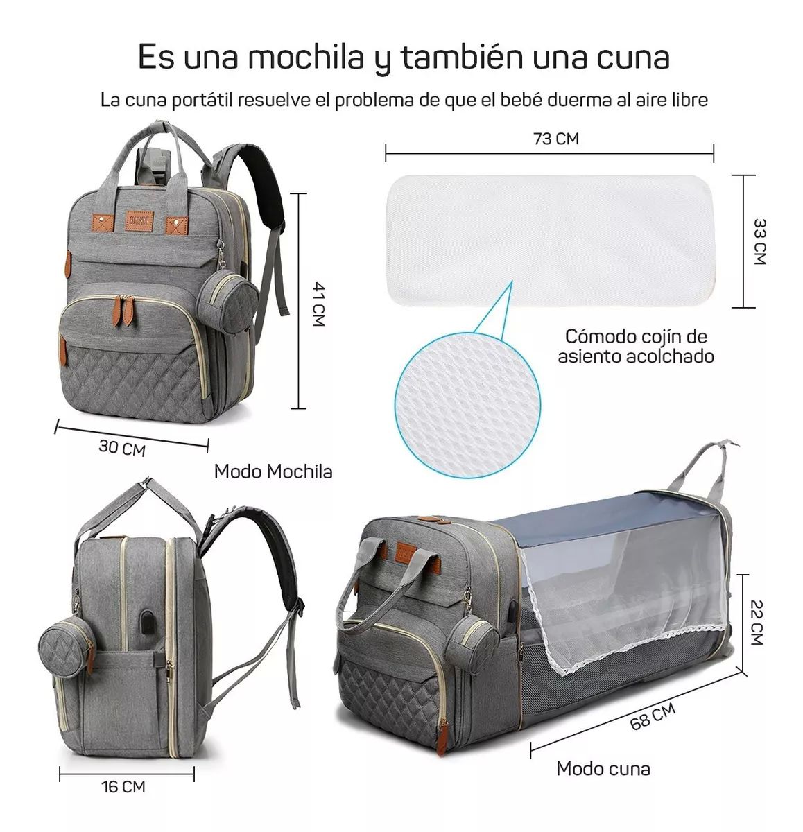 Mochila Pañalera 12 En 1 Cambiador Multifunción Organizador