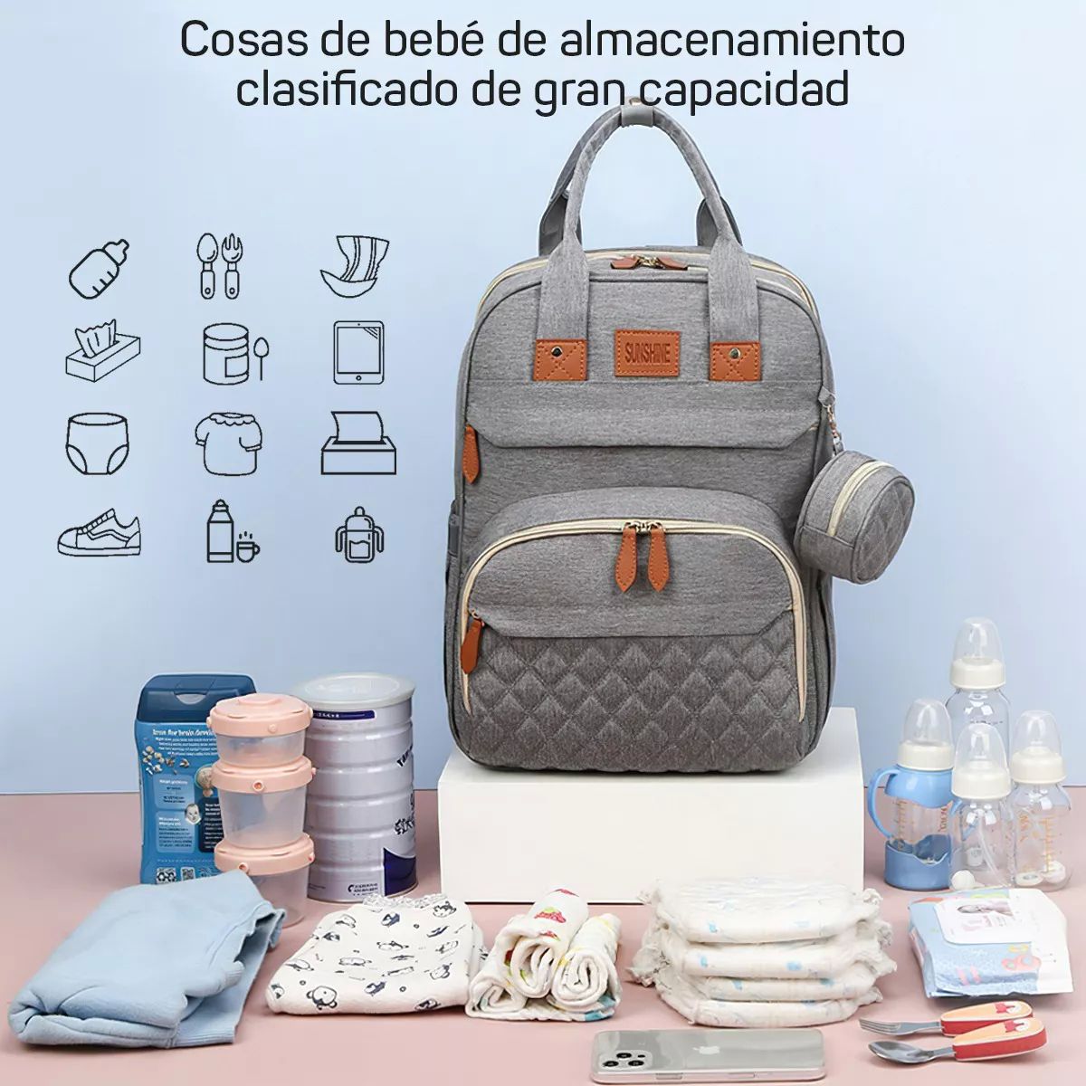 Mochila Pañalera 12 En 1 Cambiador Multifunción Organizador