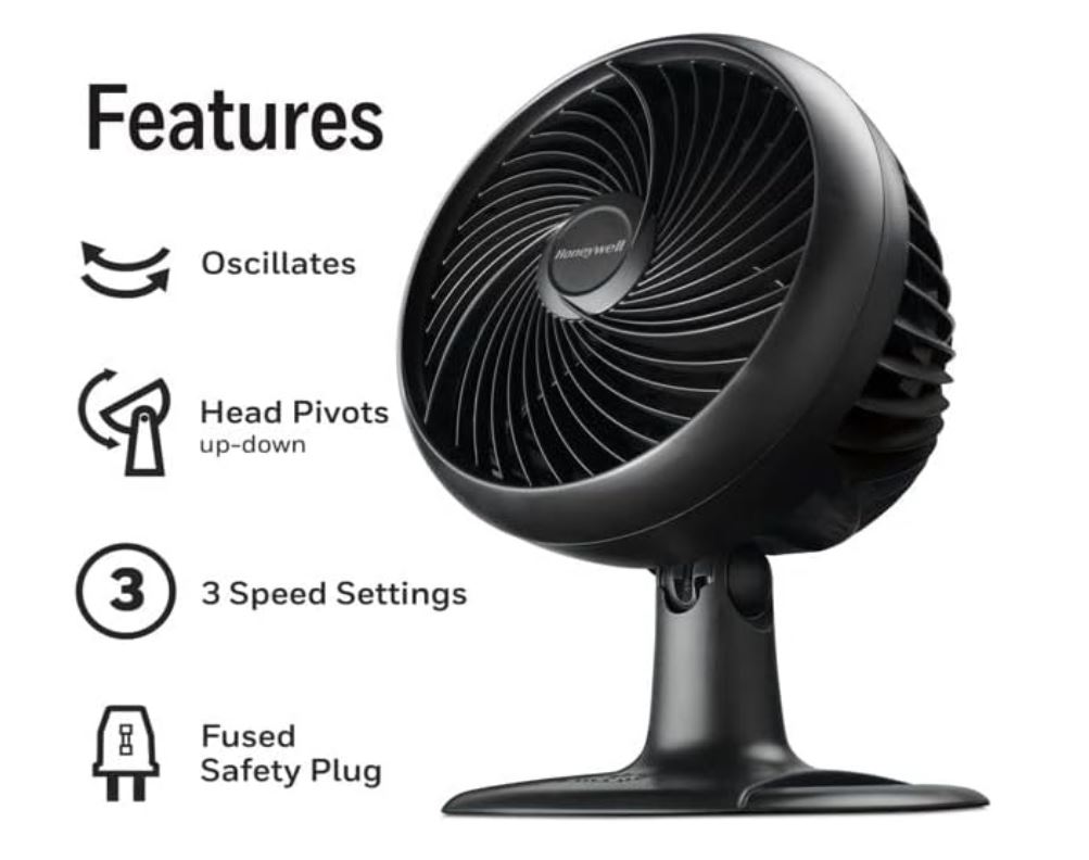 Honeywell Ventilador de Mesa Oscilante Turbo Power con 3 Velocidades, Circulador de Aire con Opción de Montaje en Pared, Ideal para Hogar y Oficina- HPF860BWM (Reacondicionado)
