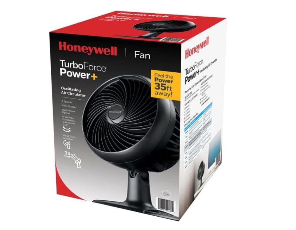 Honeywell Ventilador de Mesa Oscilante Turbo Power con 3 Velocidades, Circulador de Aire con Opción de Montaje en Pared, Ideal para Hogar y Oficina- HPF860BWM (Reacondicionado)