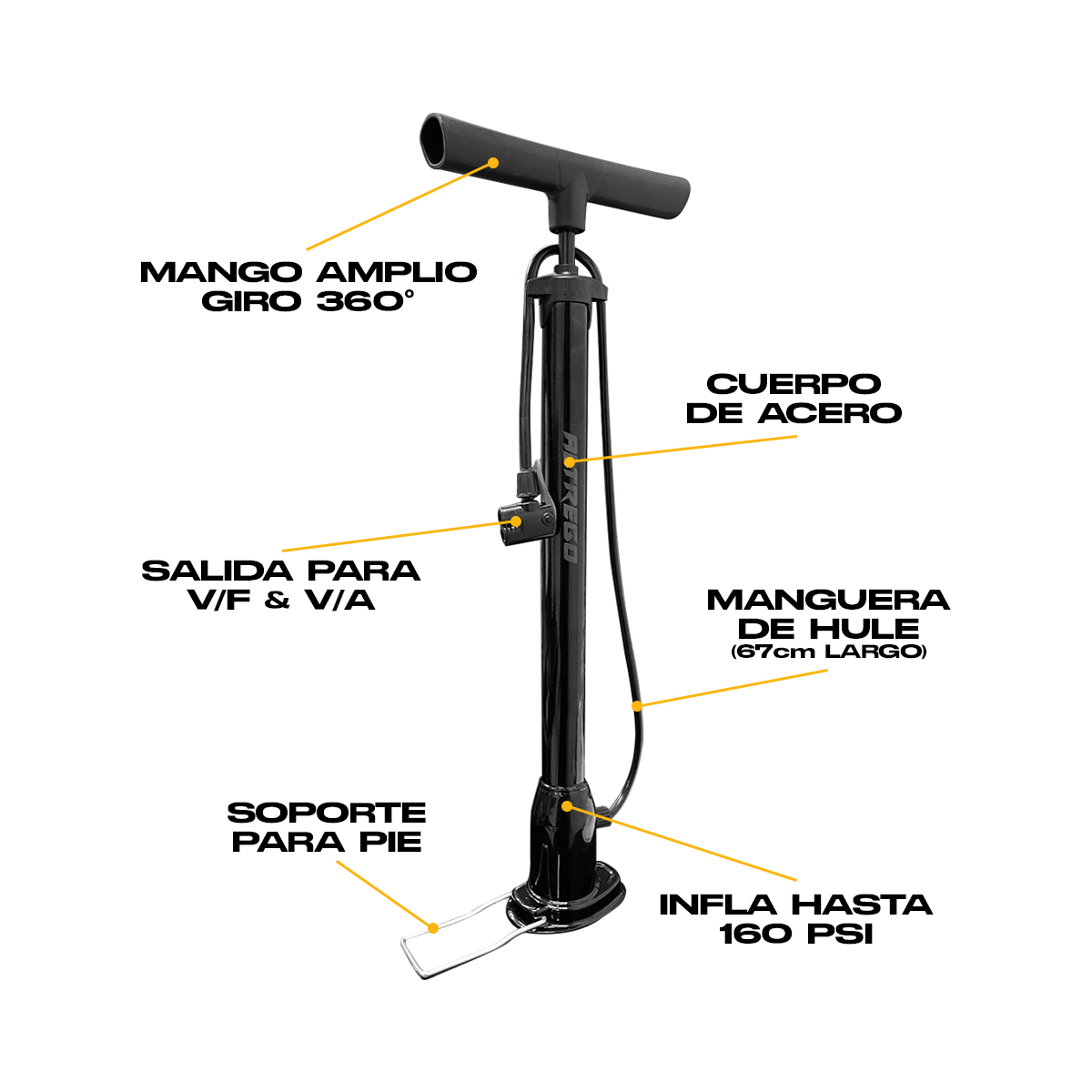 Bomba De Aire Negra De Pie Para Bicicleta Ciclismo