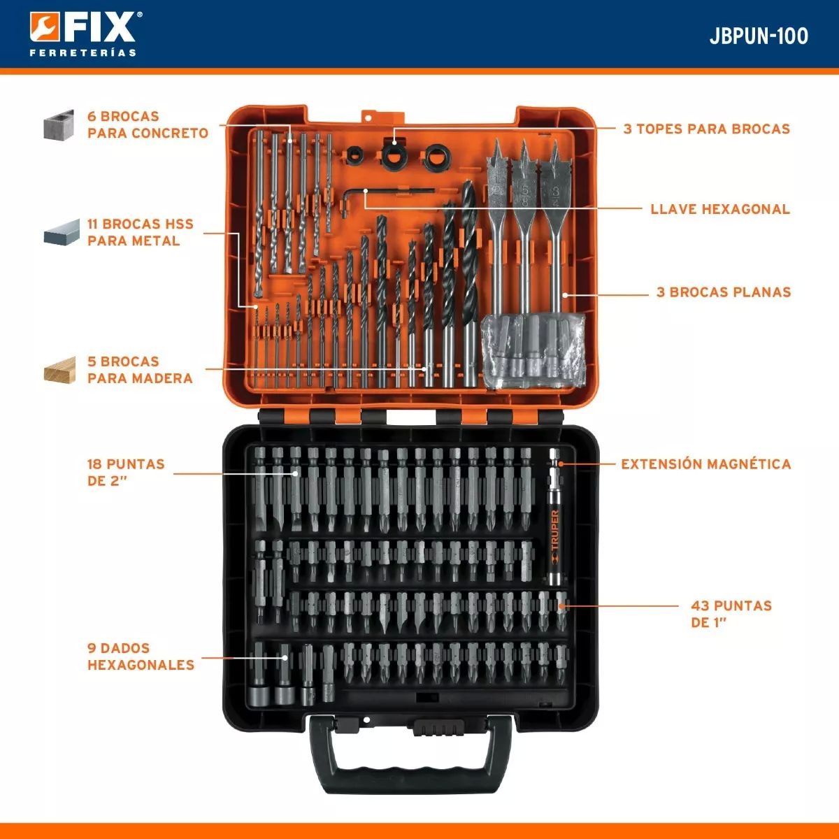 Juego De Brocas Y Puntas, 100 Piezas Truper 100872