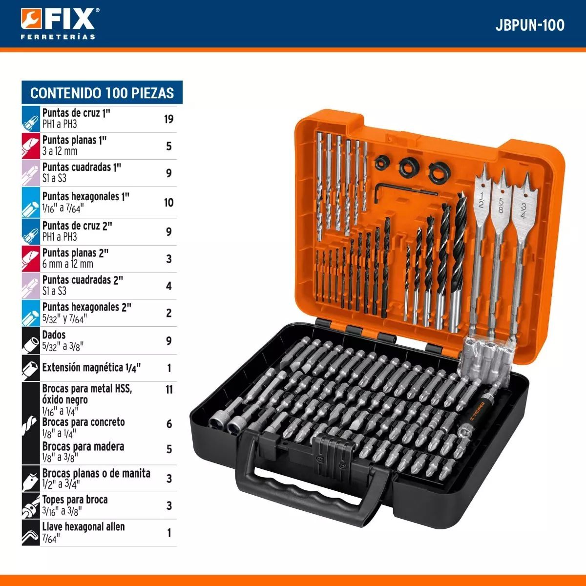 Juego De Brocas Y Puntas, 100 Piezas Truper 100872