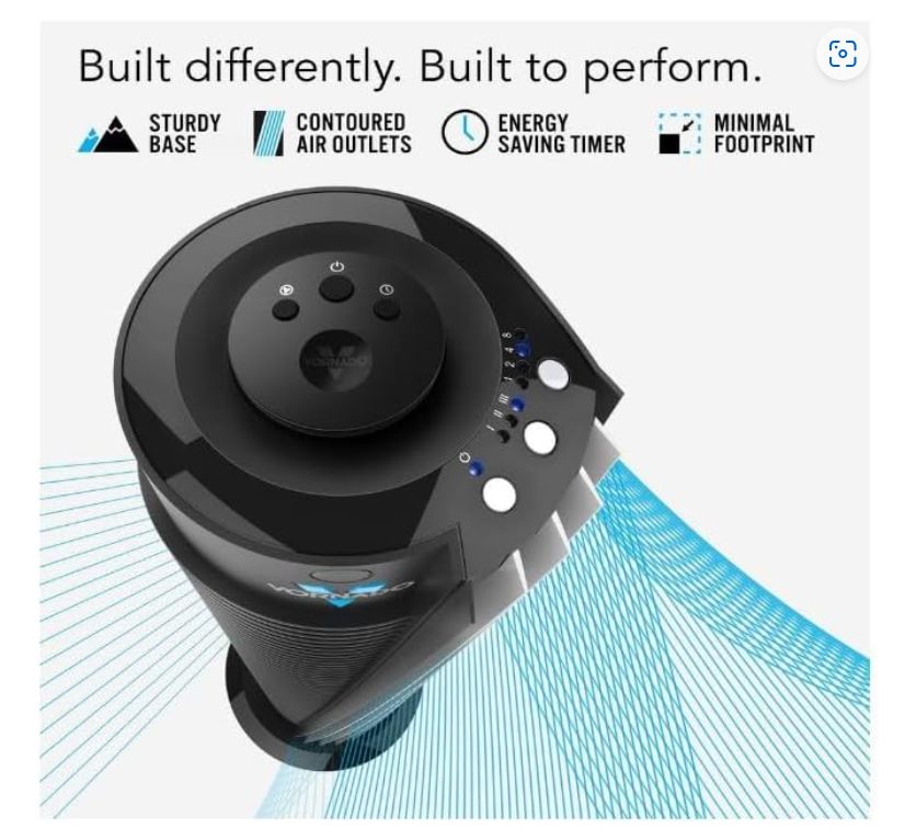 Vornado 173 ventilador de torre 37 tecnología de circulación V-flow diseño compacto abanico silencioso con 3 velocidades temporizador de 8hrs y control remoto(Reacondicionado)