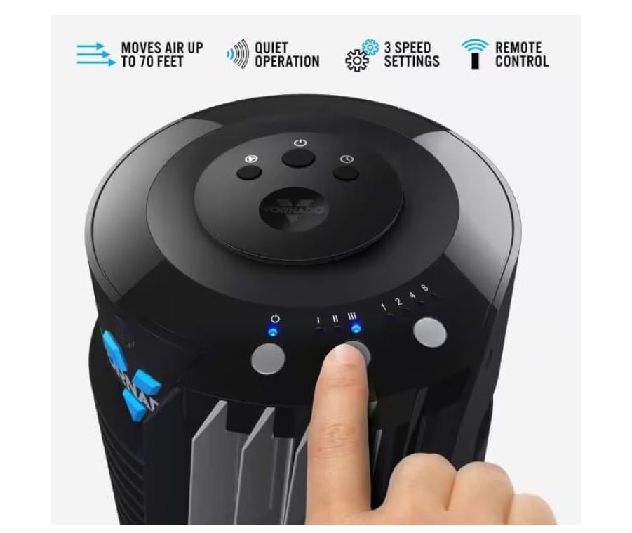 Vornado 173 ventilador de torre 37 tecnología de circulación V-flow diseño compacto abanico silencioso con 3 velocidades temporizador de 8hrs y control remoto(Reacondicionado)