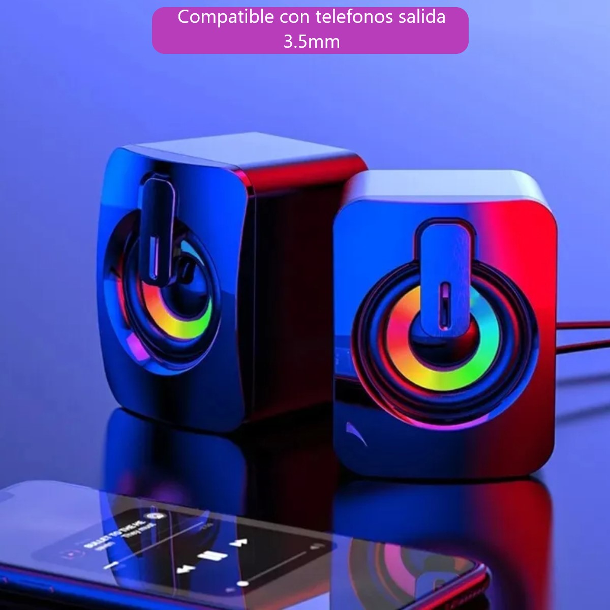 Altavoces de computadora, altavoces de escritorio para juegos con  retroiluminación de 7 colores, altavoces de control de volumen alimentados  por USB