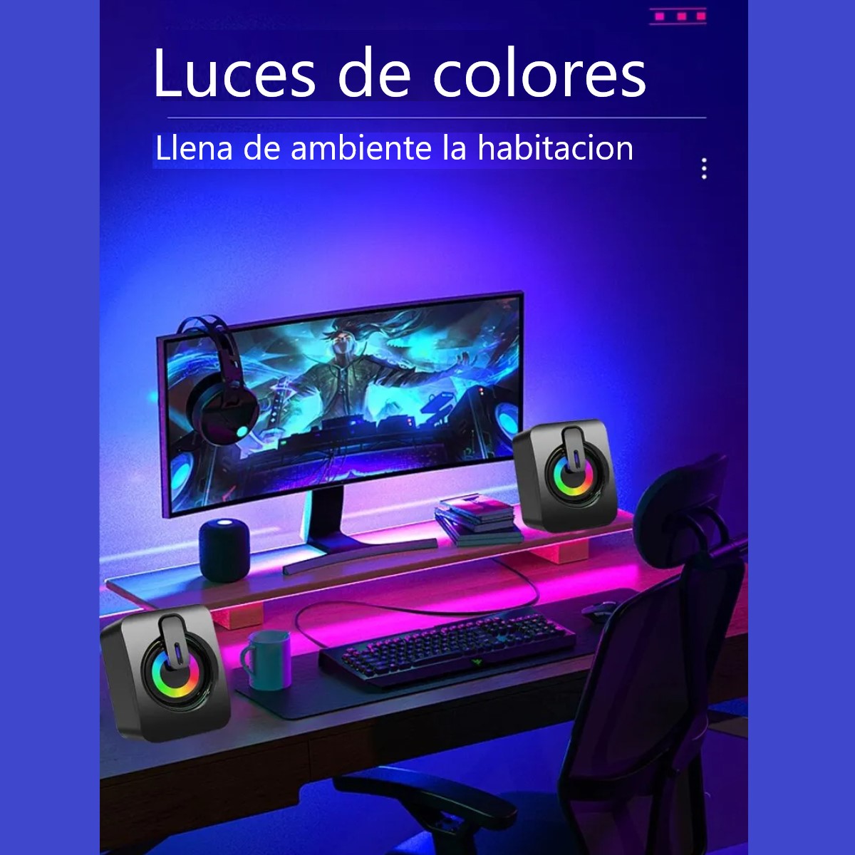 Bocinas mini altavoz portátil USB audio PC lap teléfono luces RGB volumen 3,5mm estéreo HiFi LED