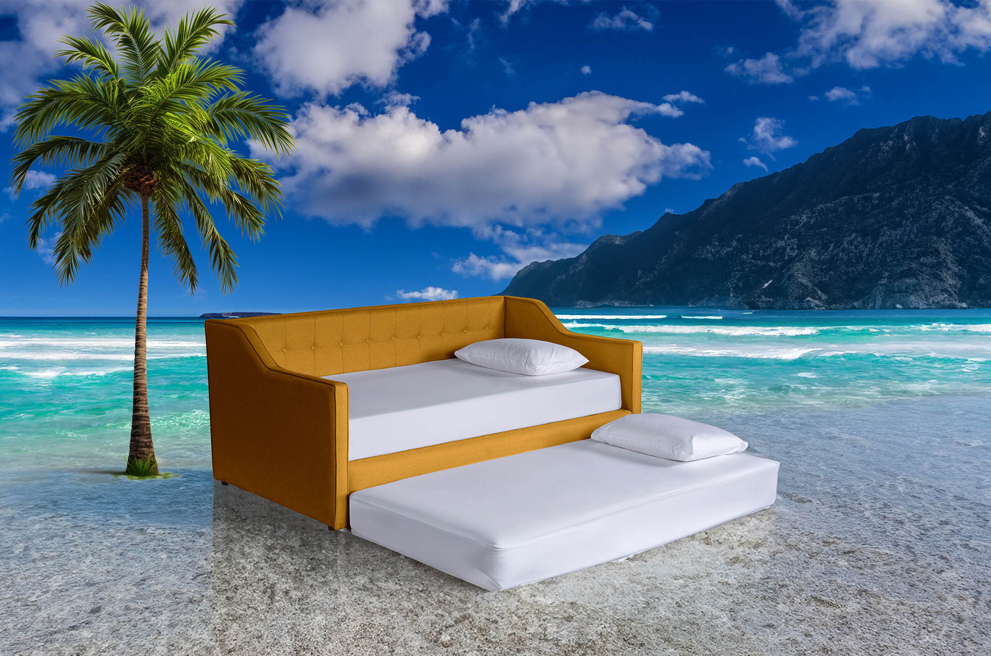 Cama Daybed individual doble Albus Makora Mostaza No Incluye Colchones