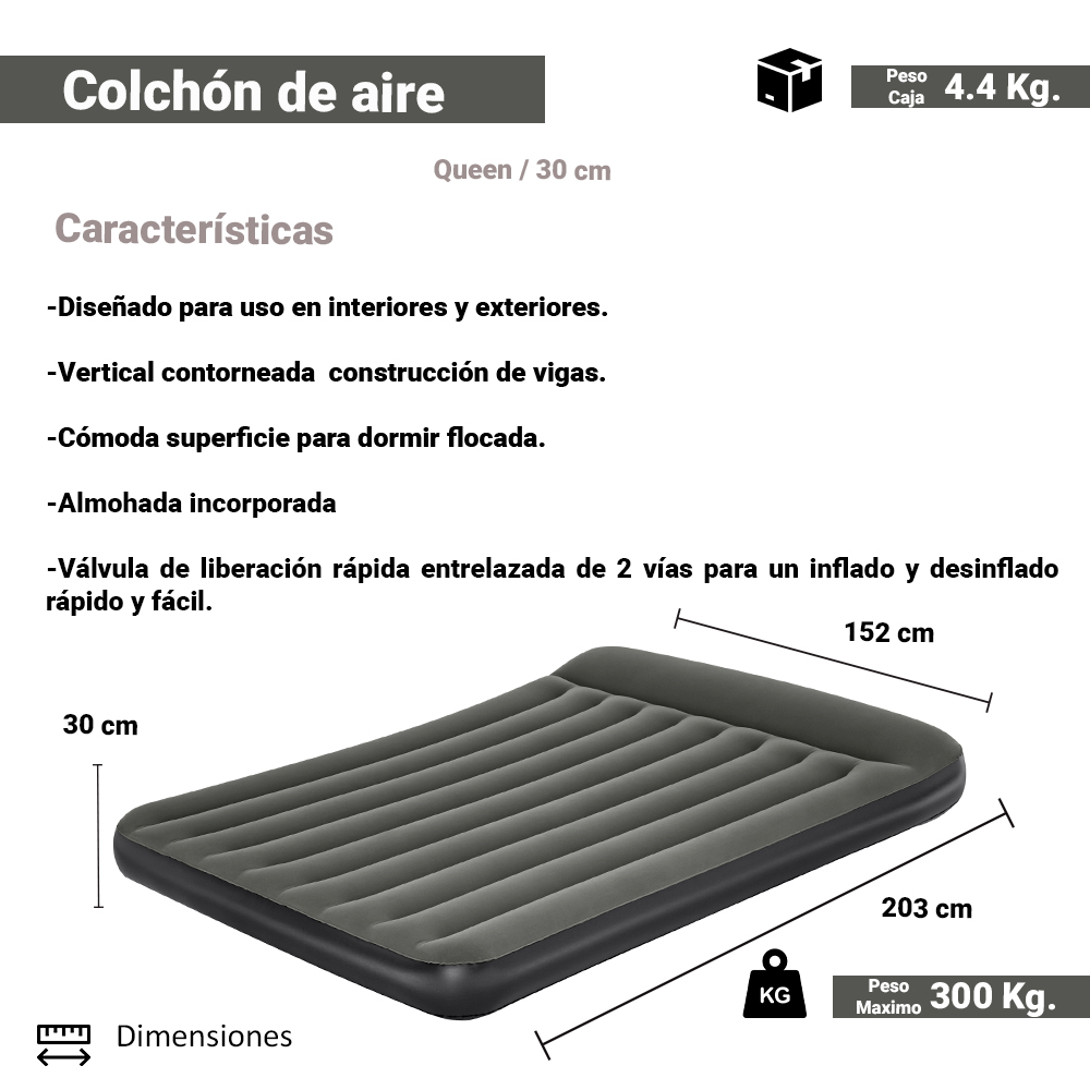 Colchon Inflable Bestway Queen Size Camping Con Almohada