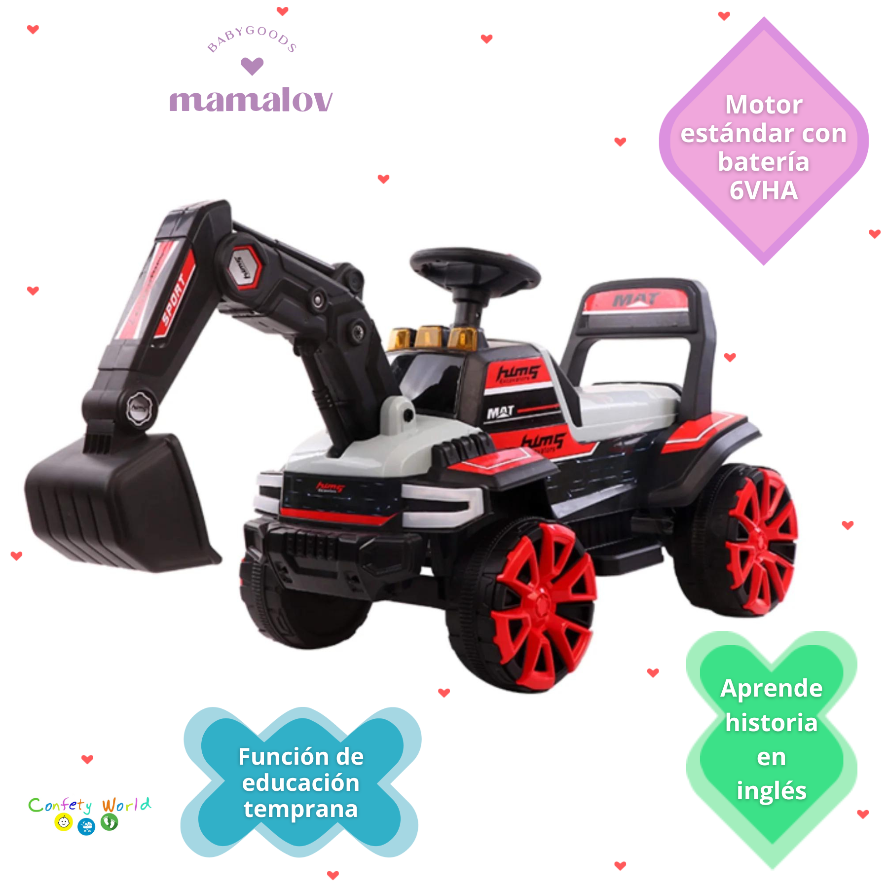 Juguete Montable Eléctrico | Excavadora | Recargable | Rojo