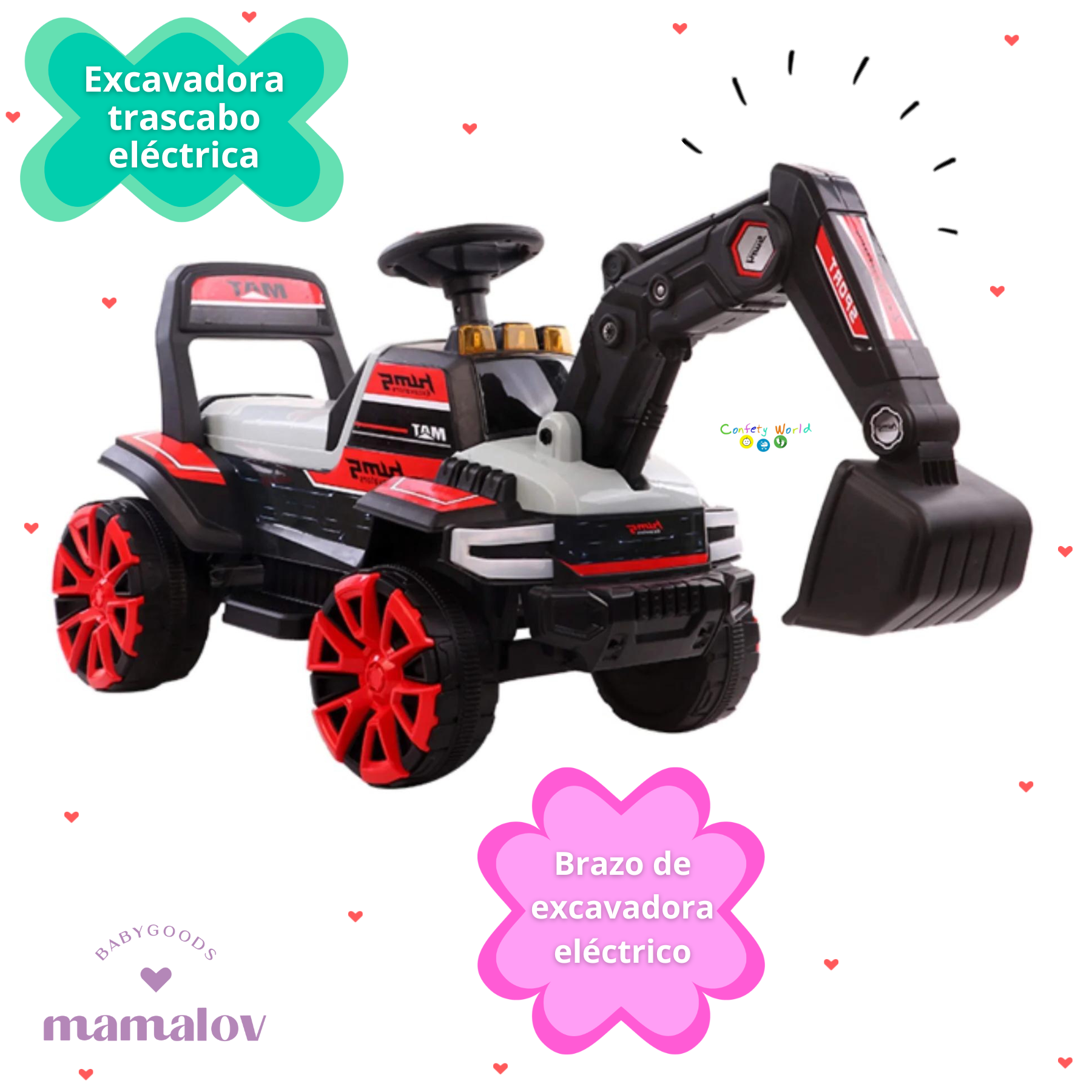 Juguete Montable Eléctrico | Excavadora | Recargable | Rojo