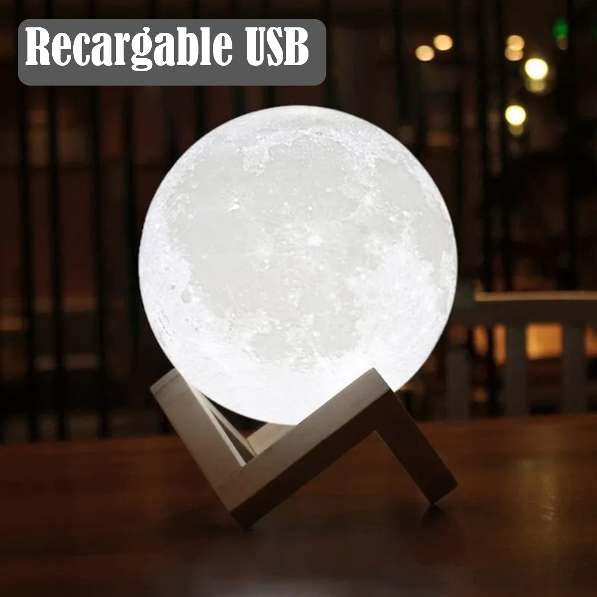 Lampara Luz Nocturna LED recargable 3D lámpara Luna táctil decoración hogar USB adorno led brillo