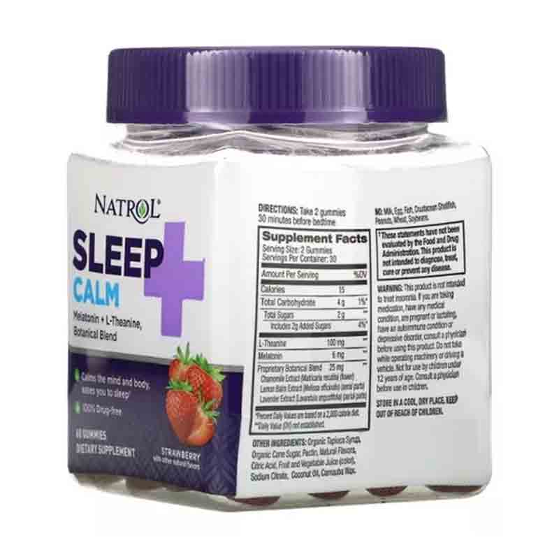 Sleep Calm Melatonina 6mg + L-Teanina 100mg Natrol 60 gomitas sabor fresa 