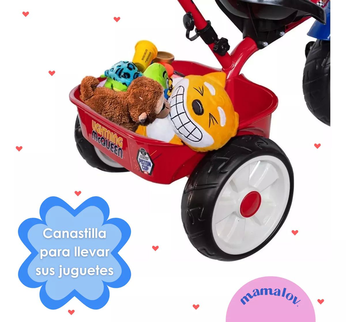 Triciclo Apache Para Niño Cars Con Barra Empuje - Rojo