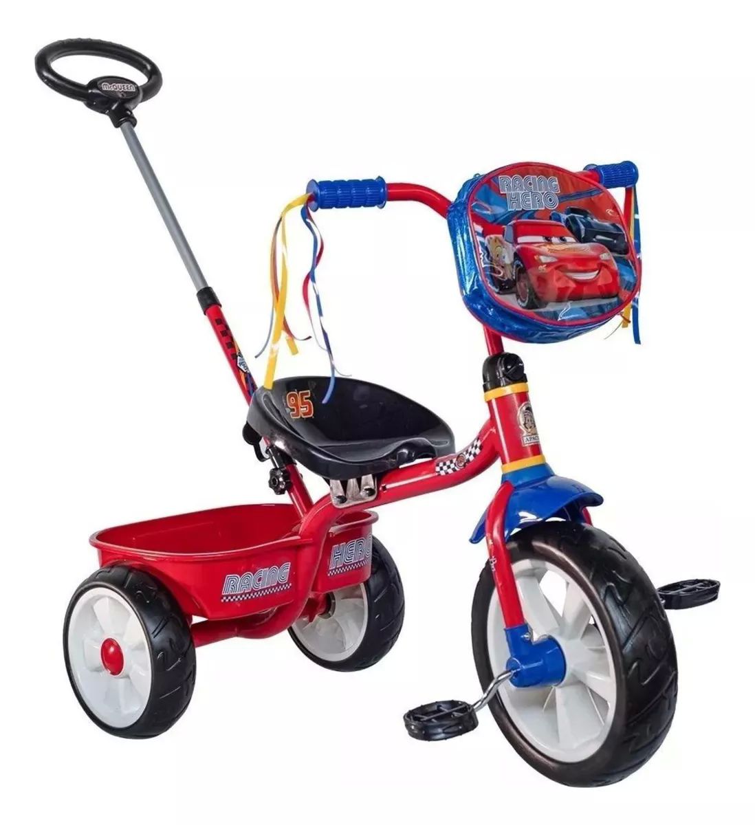 Triciclo Apache Para Niño Cars Con Barra Empuje - Rojo