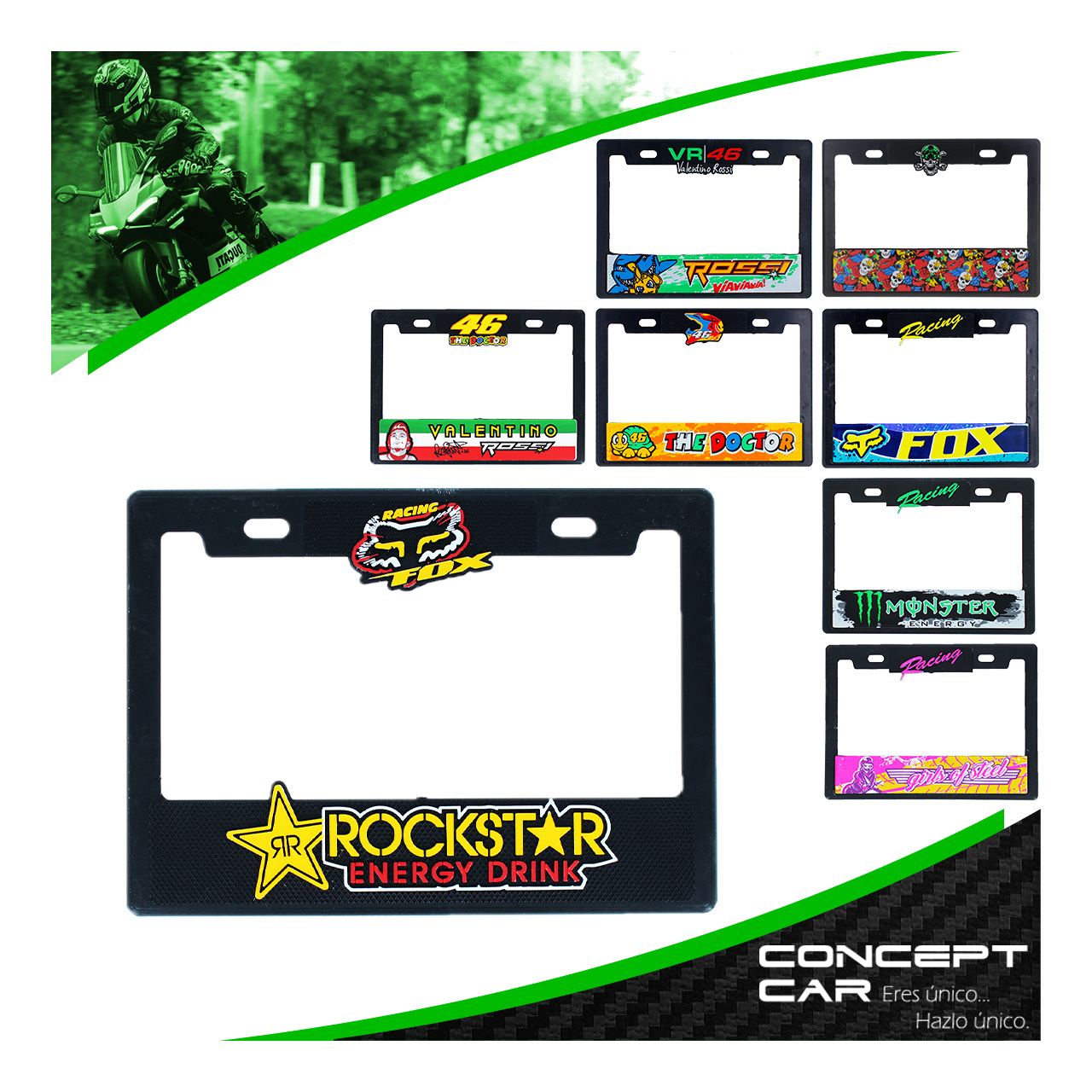 Marco Portaplaca Moto Plastico Impreso Grande Universal