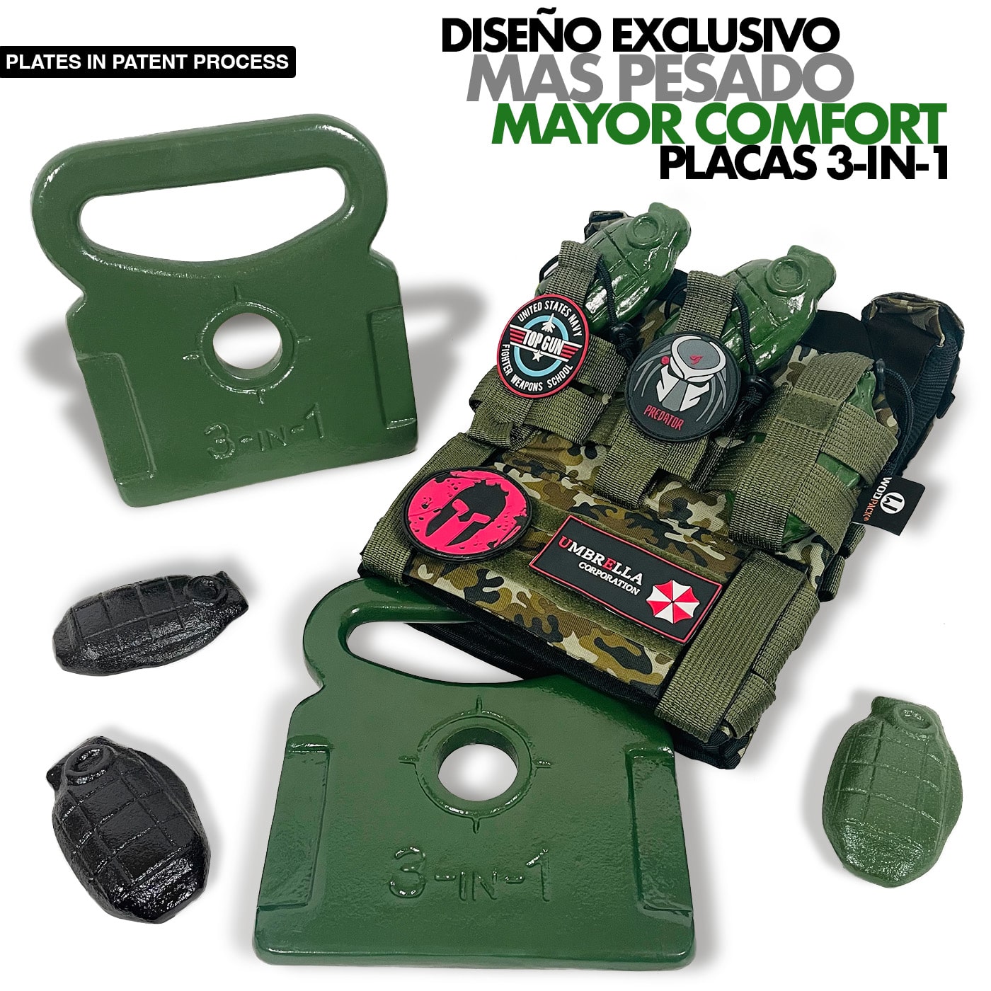 Chaleco de peso Crossfit táctico Grenade 26 k Green WODPACK