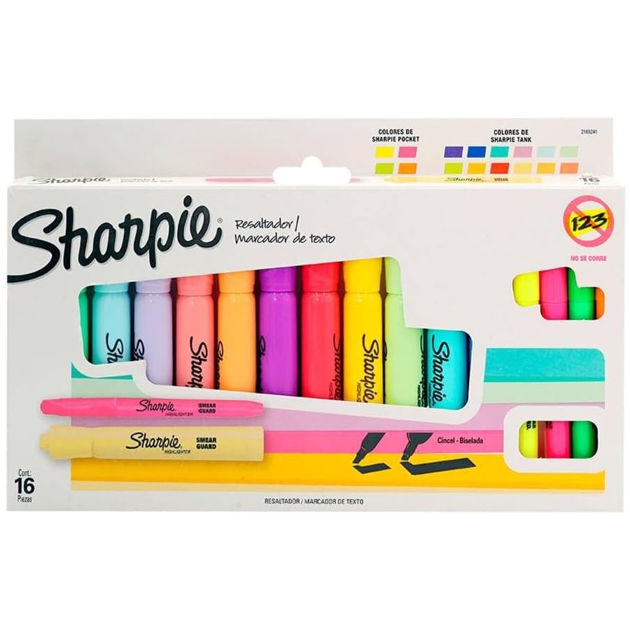 Sharpie Marcadores de Texto Resaltadores Pastel, Pocket y Tank, 16 piezas
