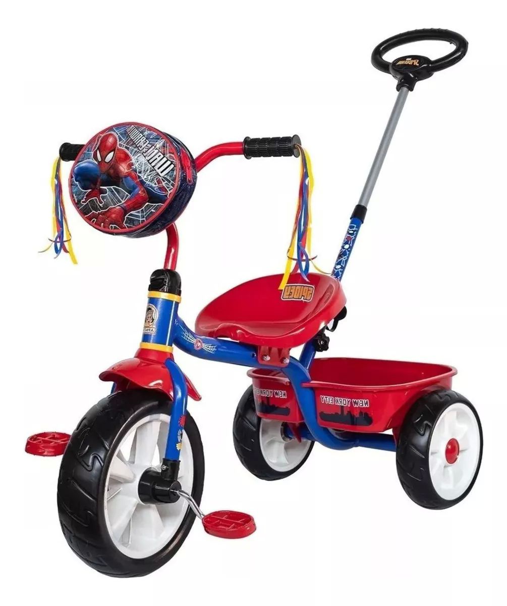 Triciclo Apache Para Niño Spiderman Cajuela Barra Empuje