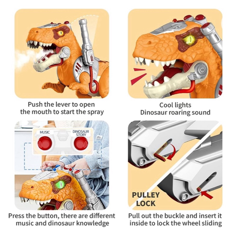 Dinosaurio Rex Montable Con Luz Sonido Y Lanza Vapor Scooter
