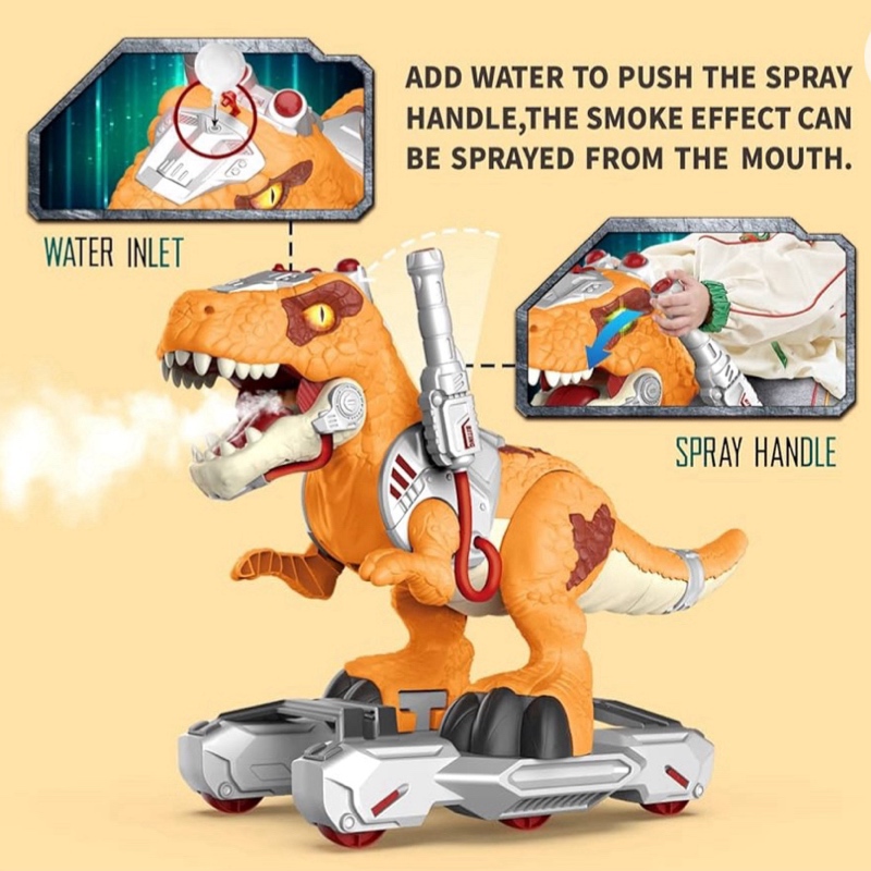 Dinosaurio Rex Montable Con Luz Sonido Y Lanza Vapor Scooter