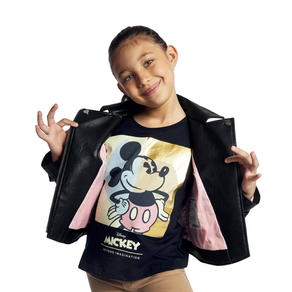 Chamarra para niña, cruzada, color negro, tacto de piel, mod. 1048284