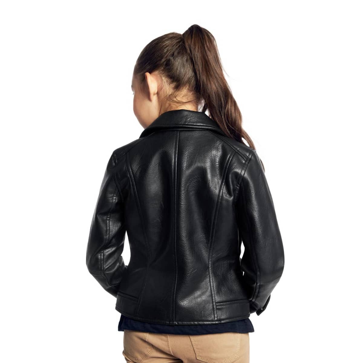 Chamarra para niña, cruzada, color negro, tacto de piel, mod. 1048284