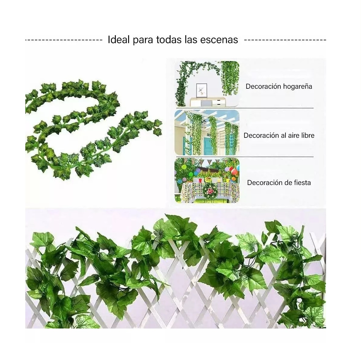 Kit Plantas Artificiales Hiedra Decorativa De 2.2m, 12 Tiras